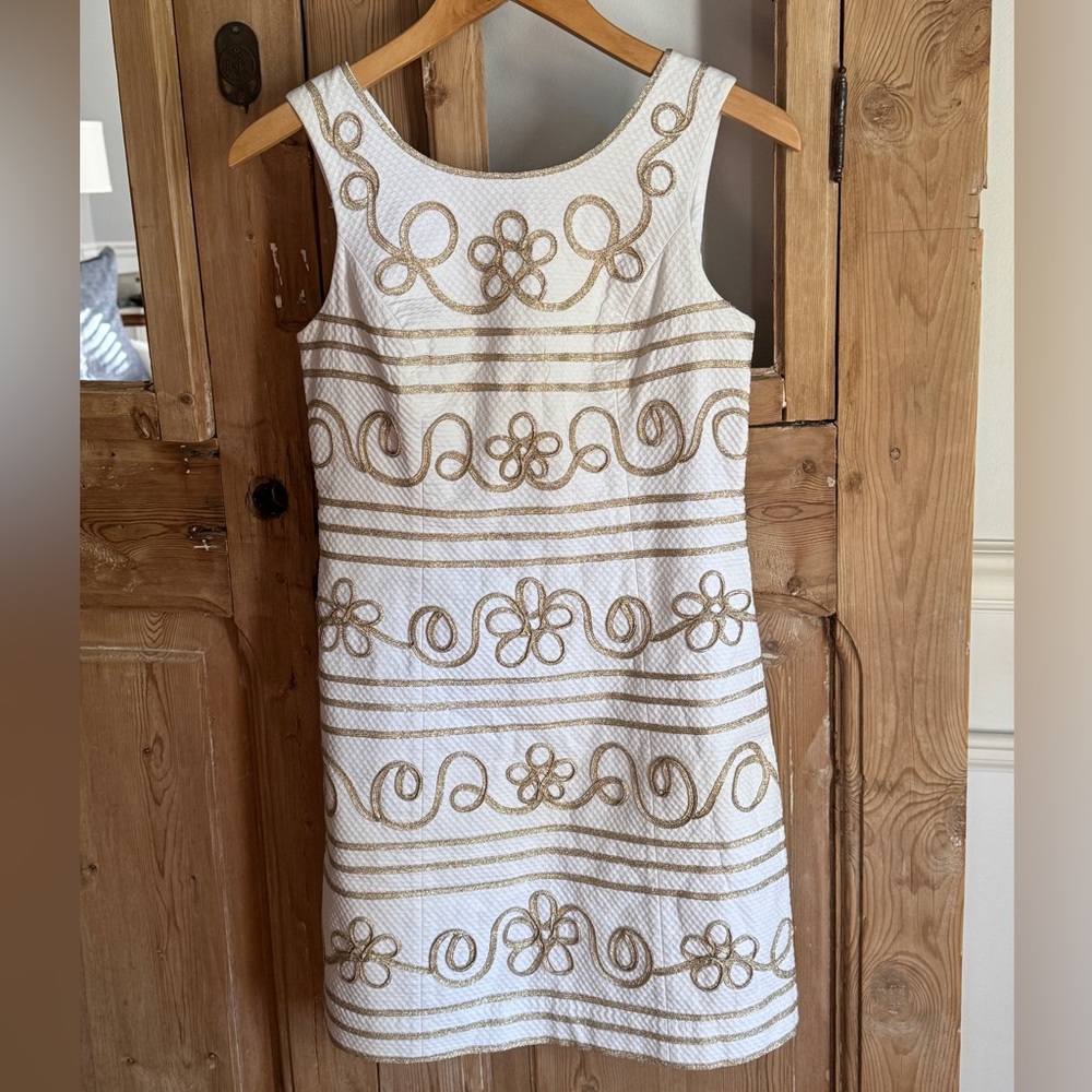 Lilly Pulitzer Icing Lennox Resort Mini Dress White and Gold Metallic Size 0